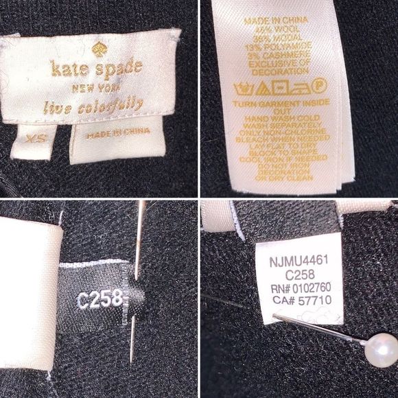 Kate Spade Black Sequin Front Satin Tie Back Sweater Cashmere Sparkle Size XS - Picture 8 of 8